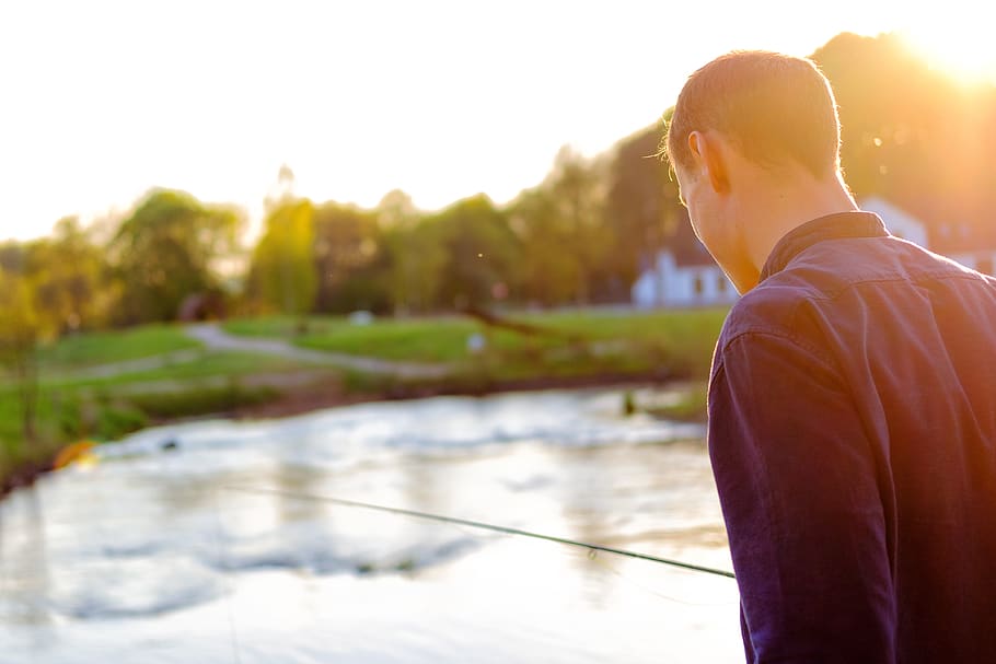 denmark, bredsten, vingsted, water, fisherman, flyfishing, one person HD wallpaper