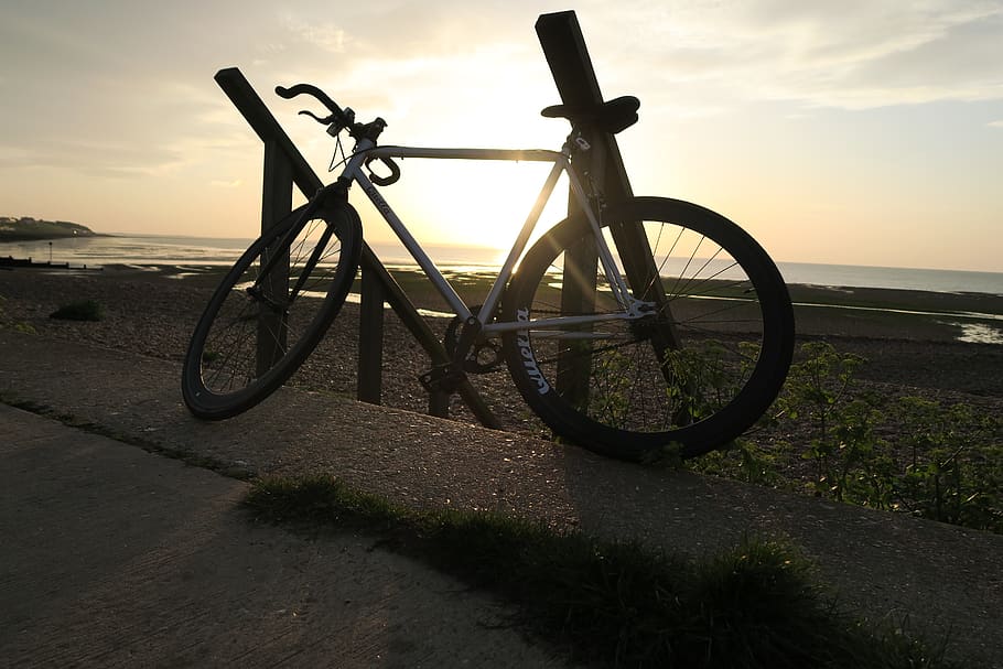 united kingdom, whitstable, cycling, sunset, beach, cycle on beach