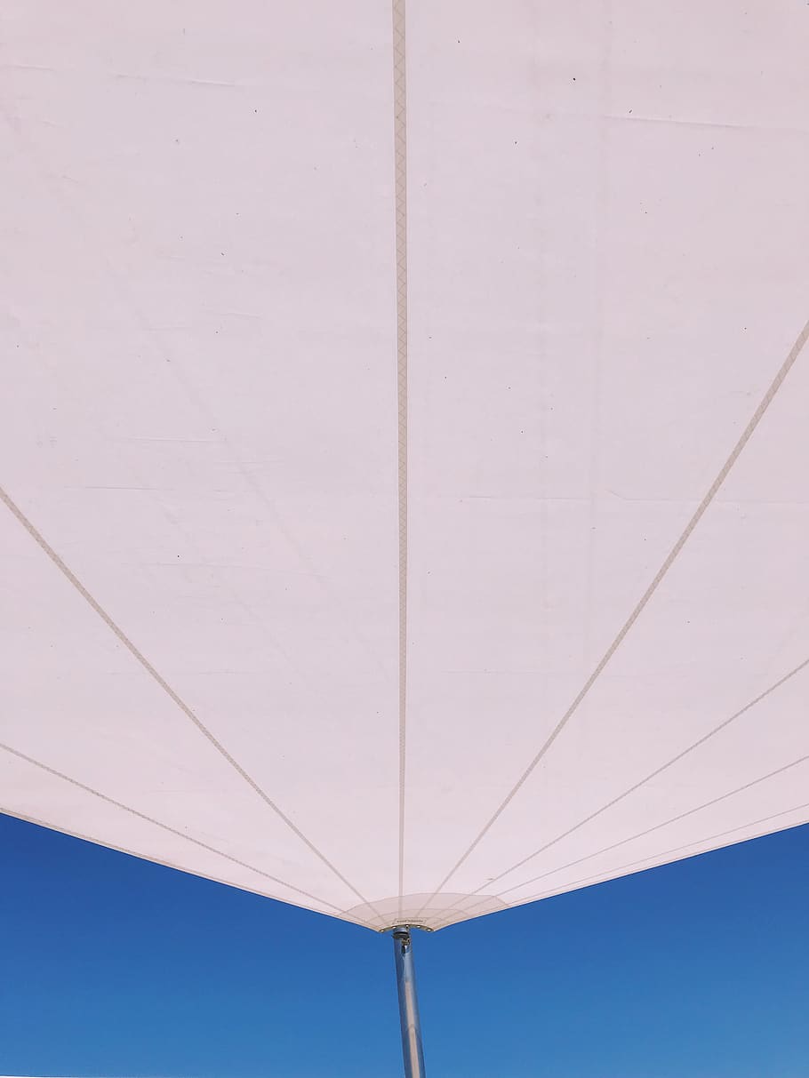 White Umbrella, canopy, close-up, shade, summer, low angle view HD wallpaper