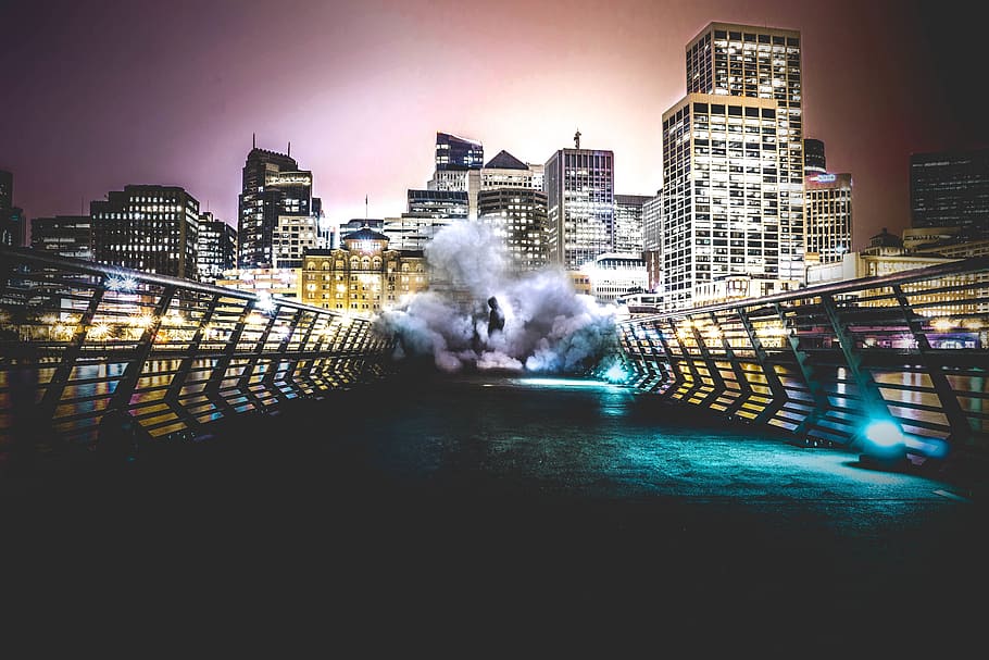 city, bridge, light, lightning, building, urban, skyscraper HD wallpaper