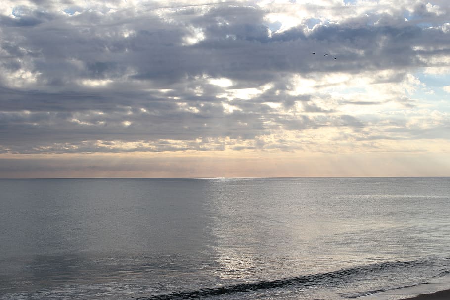 beach, sunrise, clouds, sea, sky, seascape, landscape, morning, HD wallpaper