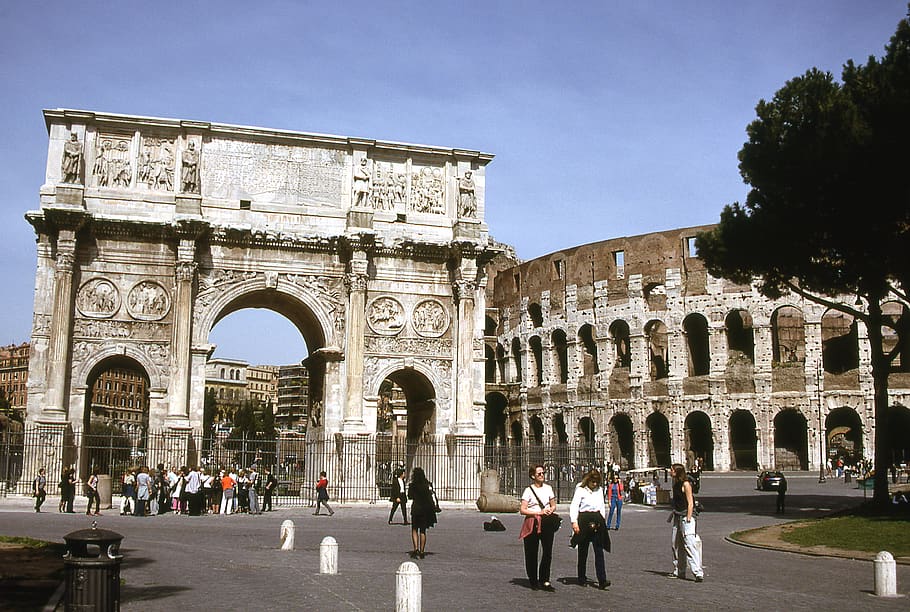 italy, metropolitan city of rome, colosseum, constantine, arch, HD wallpaper