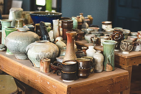 Assorted-color Vases on Table, artisan, arts and crafts, clay HD wallpaper