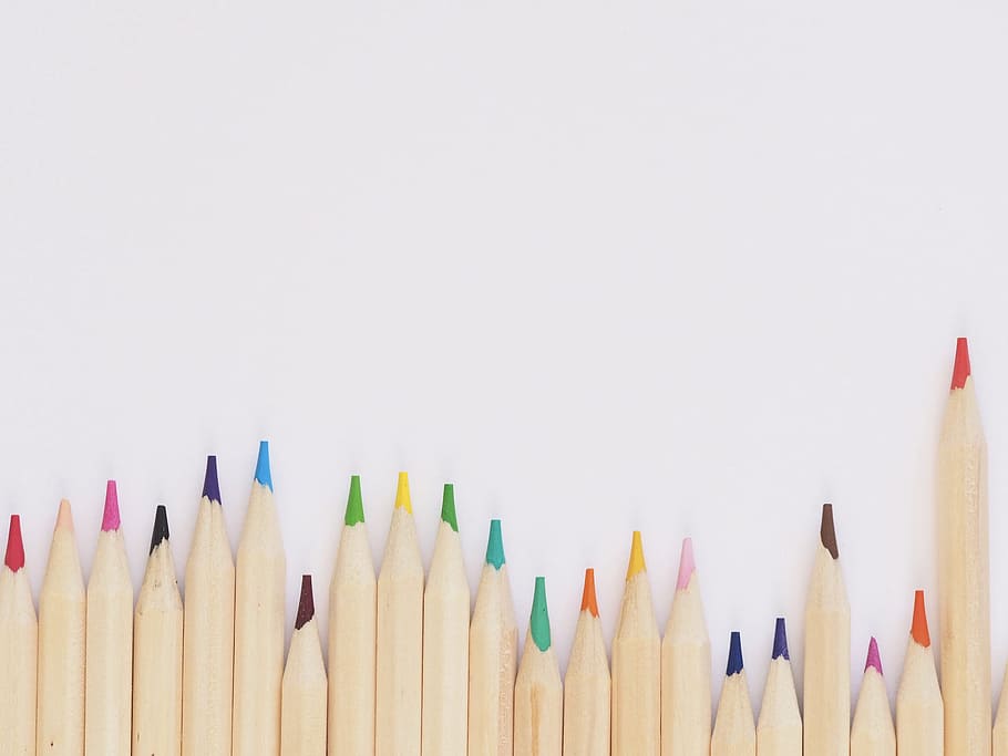 colored, pencils, minimal, white, background, wallpaper, hd HD wallpaper