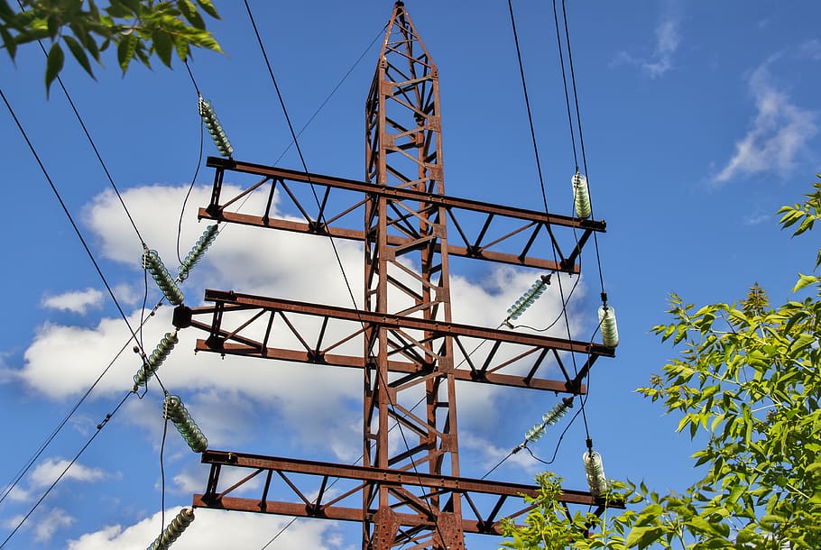 power lines, wire, high voltage, cable, electricity, sky, clouds HD wallpaper