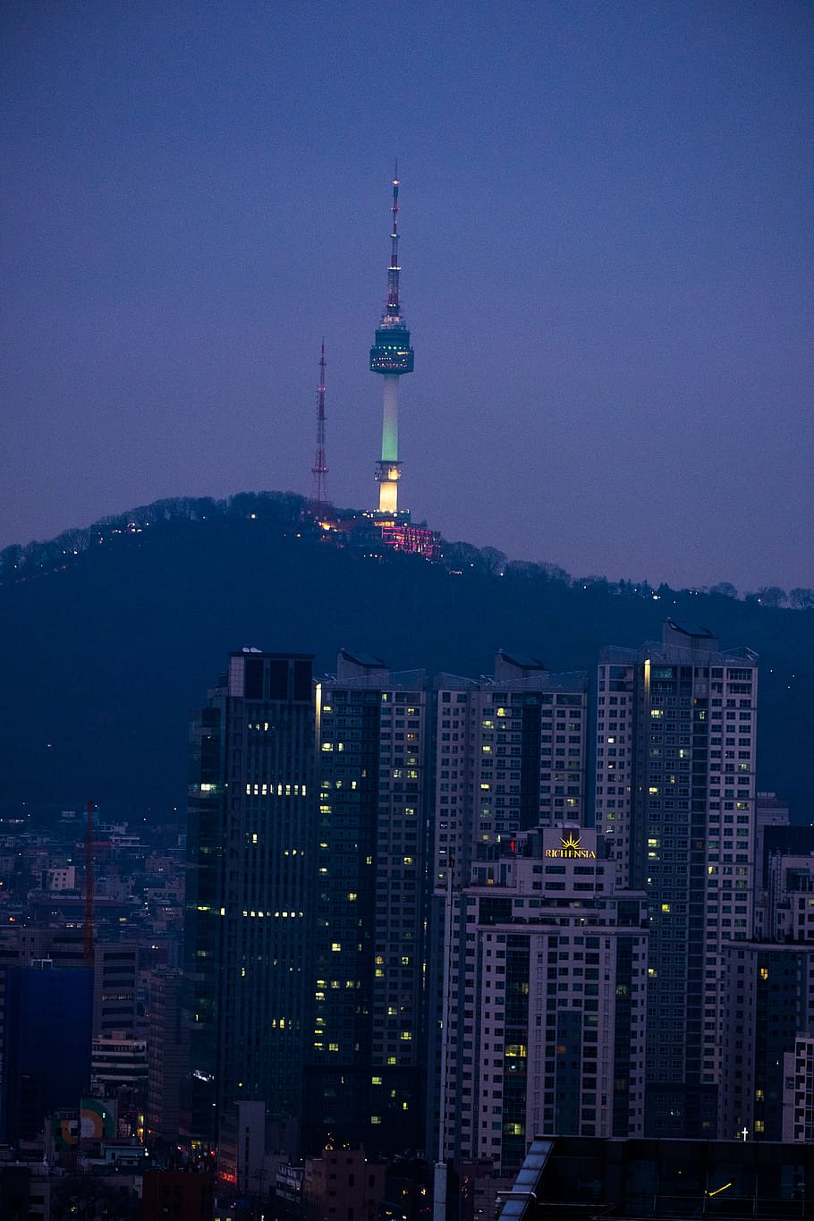 south korea, yongsan-gu, seoul tower, n tower, ytn, night, city night, HD wallpaper