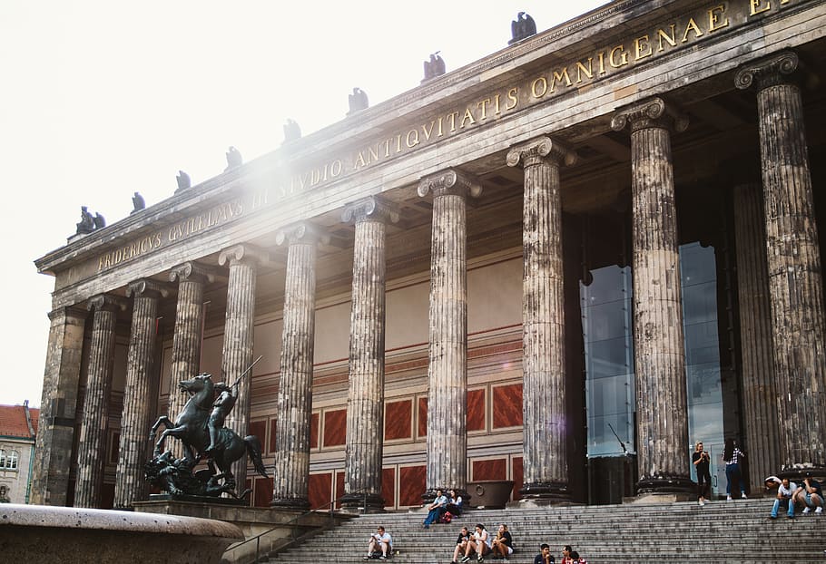 germany, berlin, pillar, outdoors, travel, altes museum, old, HD wallpaper