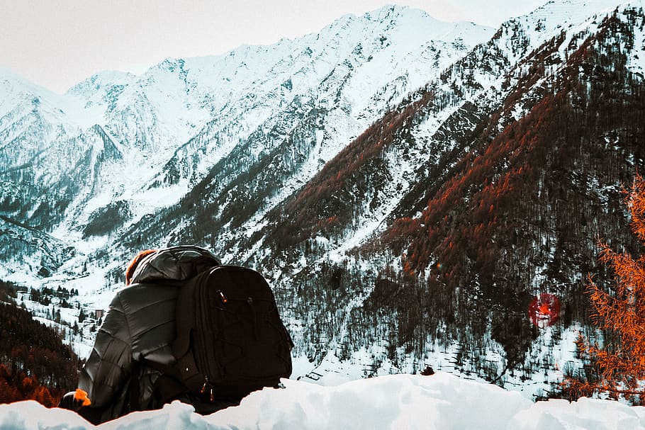 Iced-capped Mountain, backpack, challenge, climber, cold, daylight HD wallpaper