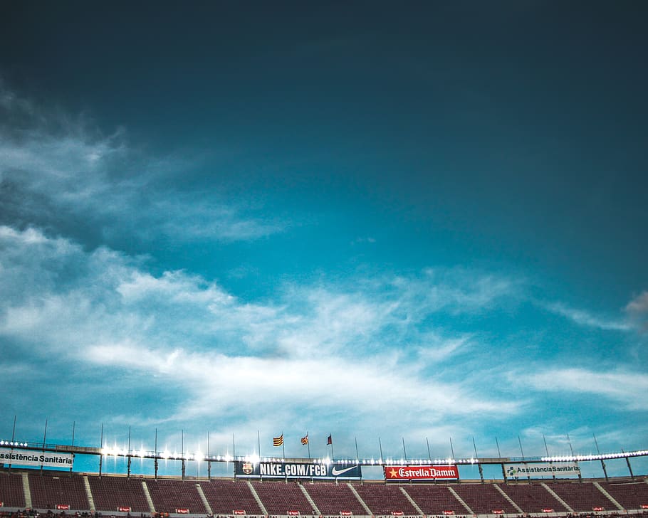 stadium under clear blue sky, cloud - sky, built structure, architecture, HD wallpaper