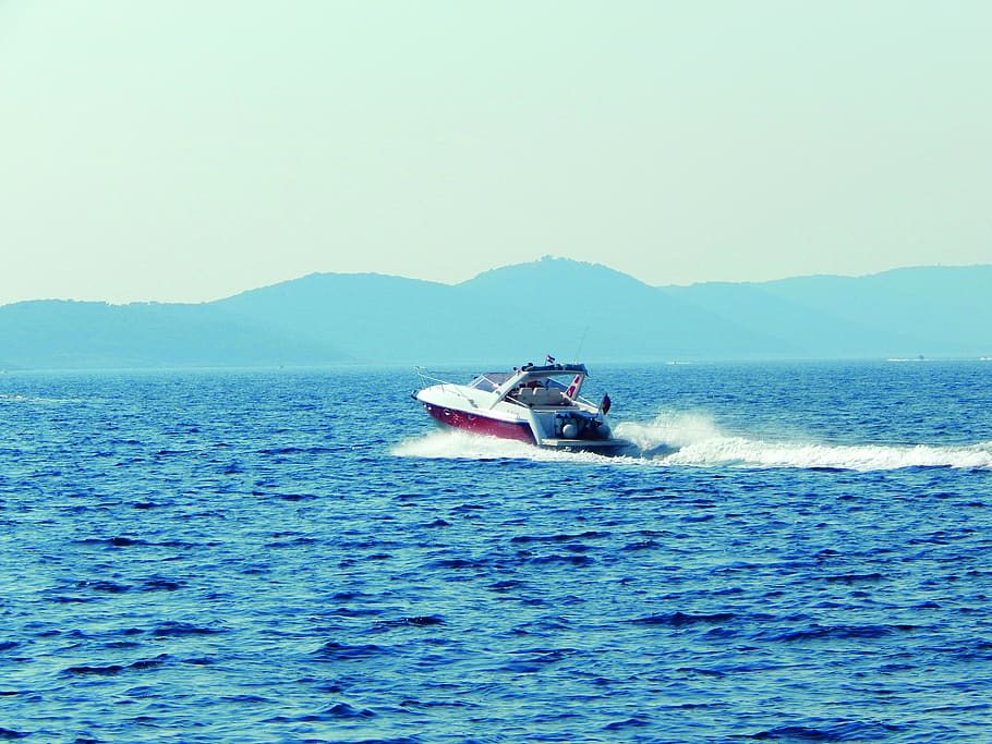 croatia, krk, zee, speedboad, boat, blue, water, croatië, nautical vessel HD wallpaper