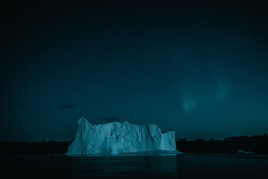 ice berg at night, nature, outdoors, snow, iceberg, mountain, HD wallpaper
