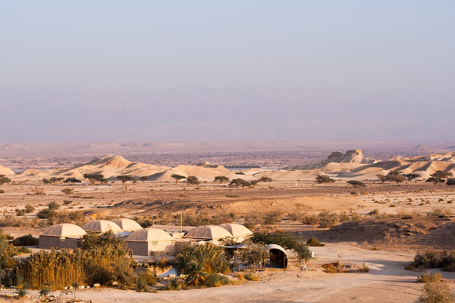 israel, tzofar, desert, sand, dust, camp, huts, houses, arava, HD wallpaper