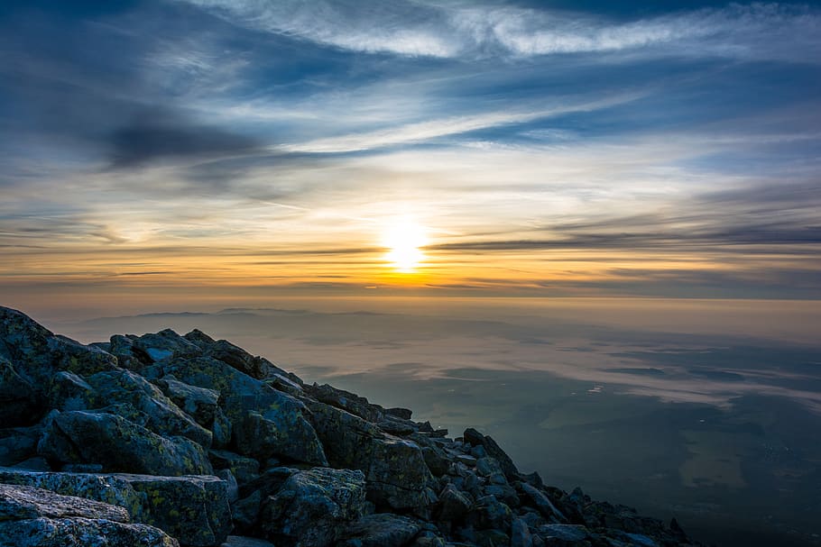 sunrise, the sky, mountain, clouds, nature, in the morning HD wallpaper
