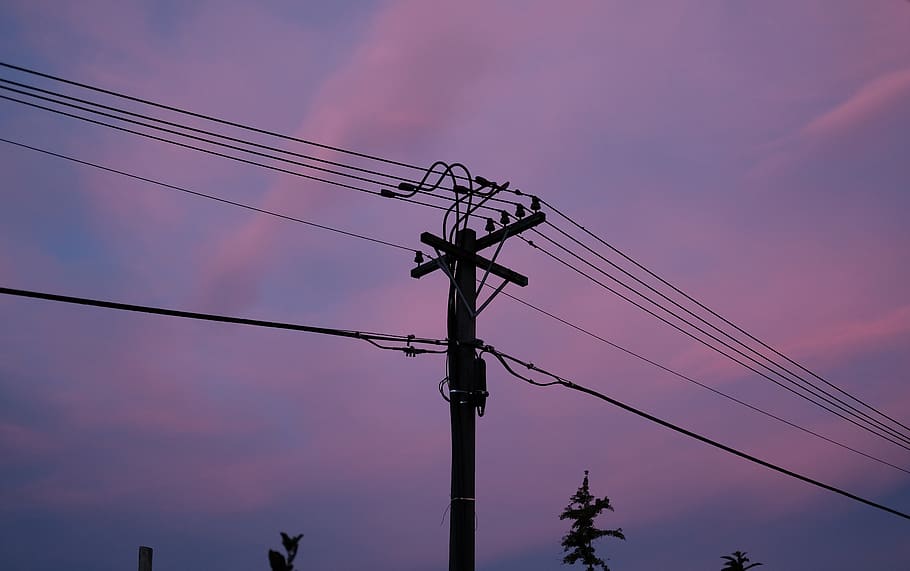 black utility post, utility pole, cable, christchurch, new zealand