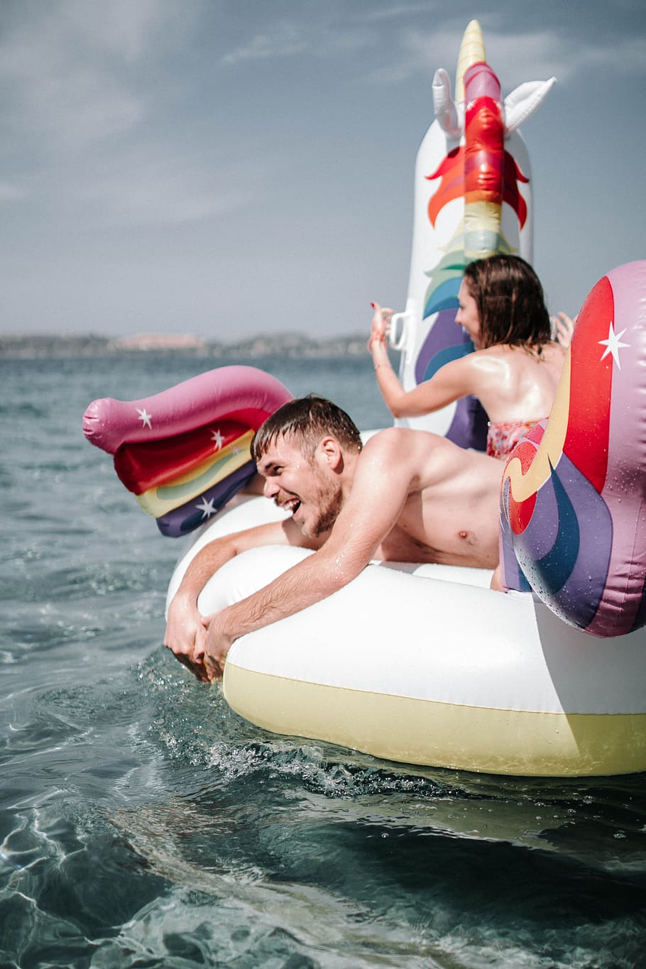 Couple On Inflatable Raft, beach, enjoyment, fun, guy, happy HD wallpaper