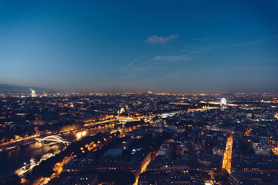 france, paris, city, skylines, above, night, river, lights, HD wallpaper