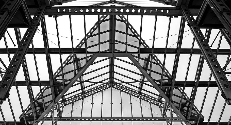 gray steel frames, building, architecture, window, skylight, staircase HD wallpaper