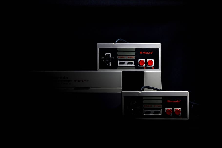 Nintendo Nes Game Console Set, buttons, dark, design, electronics