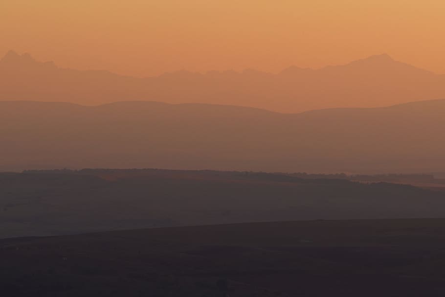 mountains, caucas, sunset, atmosphere, light, colours, tones HD wallpaper
