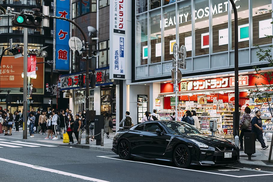 japan, shinjuku, gtr, car, nightlife, tokyo, skyline, city, HD wallpaper