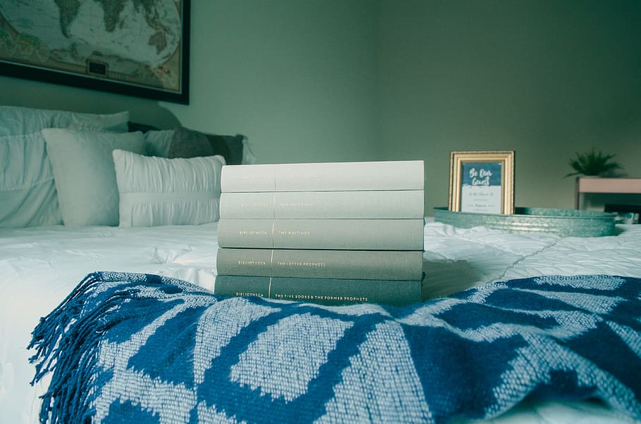 interior, bedding, bedroom, book, bibliotheca, scripture, bible HD wallpaper