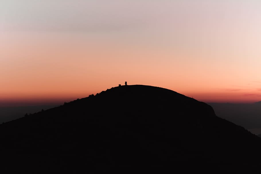 silhouette of mountain at golden hour, sunset, hill, landscape HD wallpaper