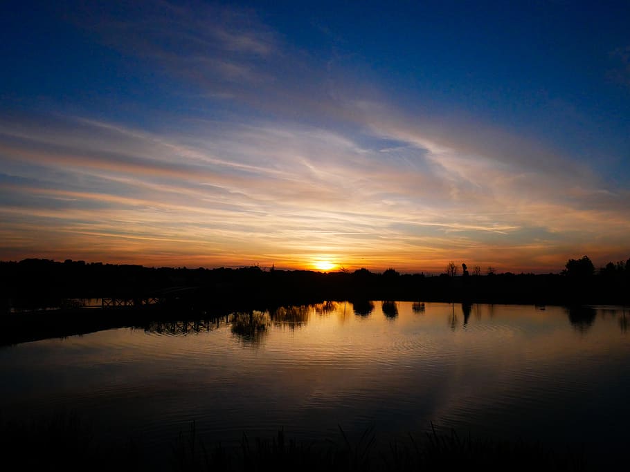 landscape, sunset, lake, nature, sky, evening, clouds, twilight HD wallpaper