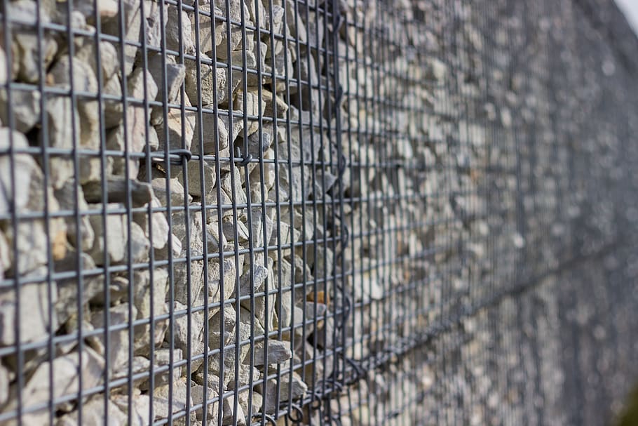 stone, basket, focus, white, grey, wall, metal, stones, fence HD wallpaper