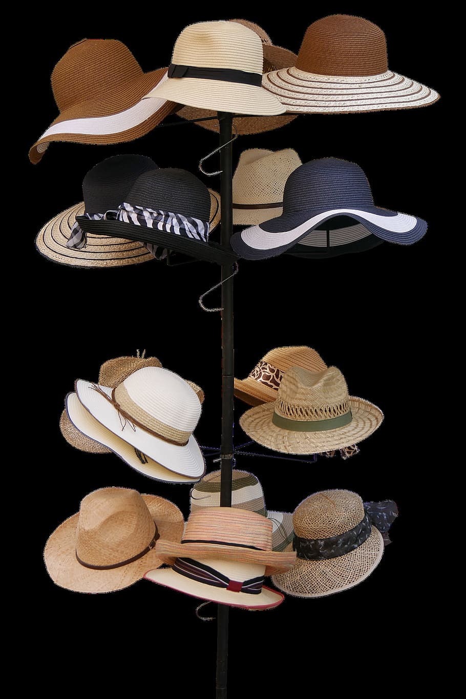 collection, hat, object, head, cover, black background, variation HD wallpaper