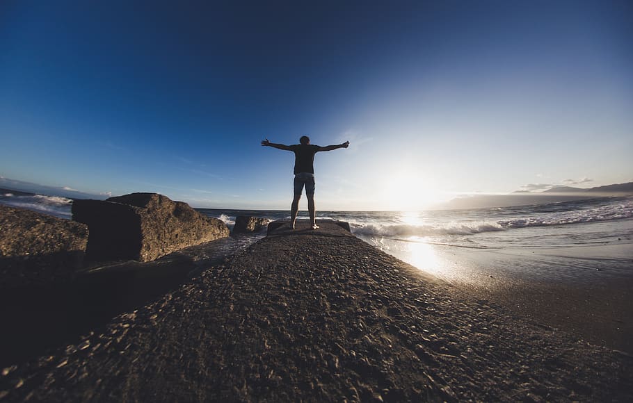 human arm, limb, one person, arms outstretched, standing, sky HD wallpaper