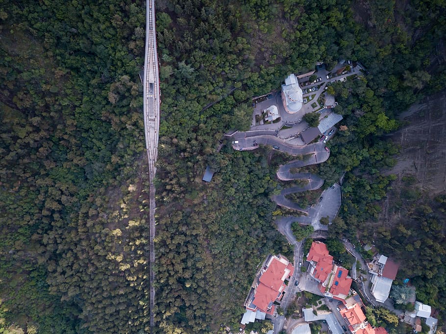 bird's eye view photography of road and houses, building, tbilisi