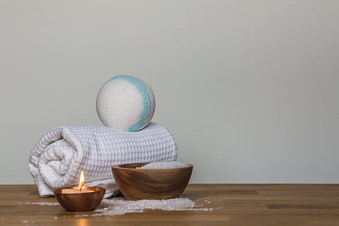 Spa Bath Photo, Makeup, Relax, Candle, indoors, table, wood - material HD wallpaper