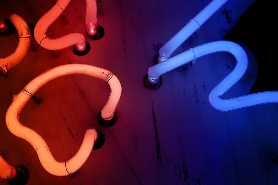 red and blue LED light, sign, communication, no people, close-up HD wallpaper