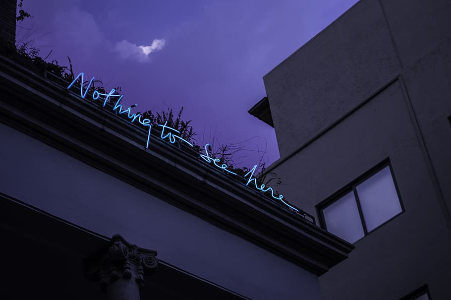 Nothing to See Here Neon Signage, architecture, building, clouds HD wallpaper
