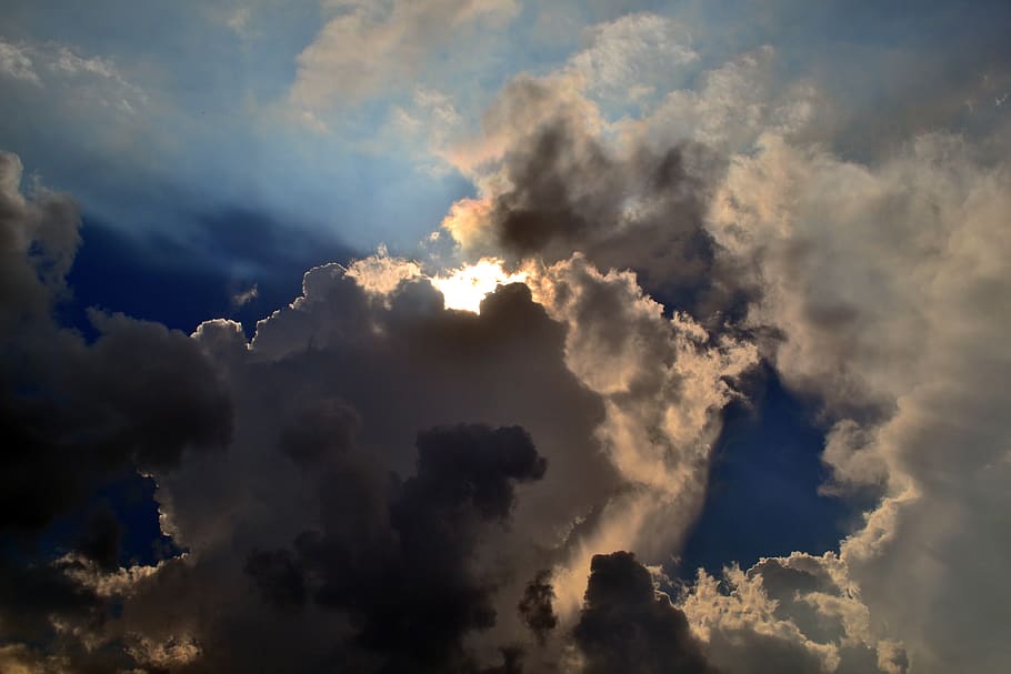 Gray Clouds Cover Sun Under Blue Sky, beauty, cloudscape, cloudy HD wallpaper