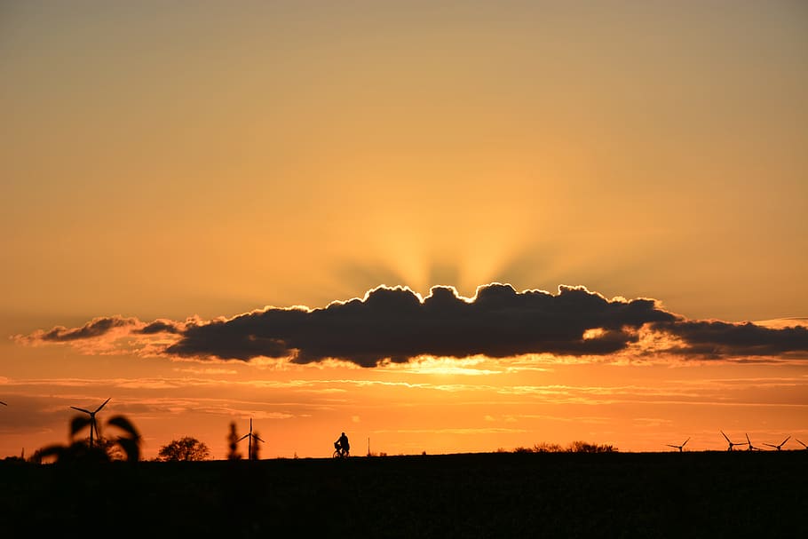 sunset wallpaper, cloud, silhouette, orange, yellow, contrast HD wallpaper