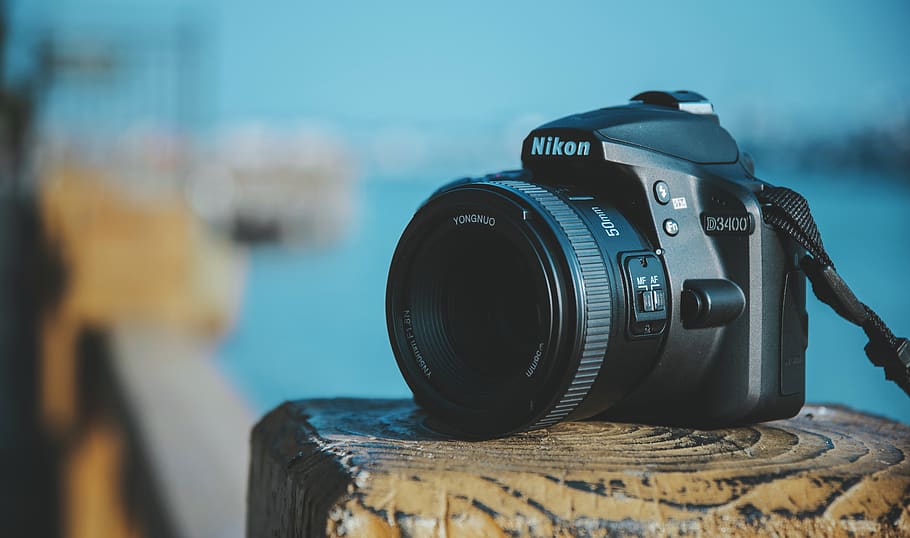 black Nikon dslr camera on panel, camera - photographic equipment HD wallpaper