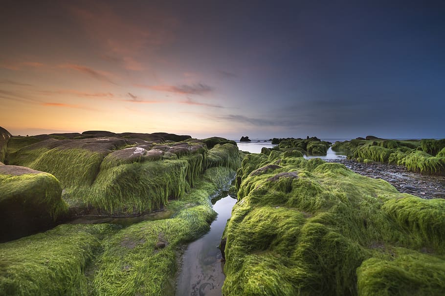 High-angle Photography of River Between Mountains, beach, boulders HD wallpaper