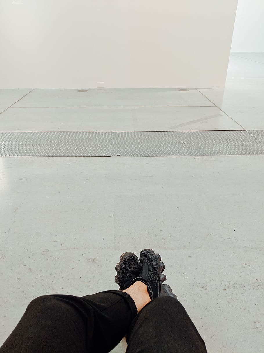 pair of black shoes, low section, real people, one person, human leg HD wallpaper
