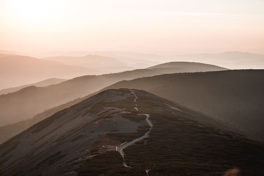 mountain and sea of clouds, road, sněžka, nature, ridge, outdoors, HD wallpaper