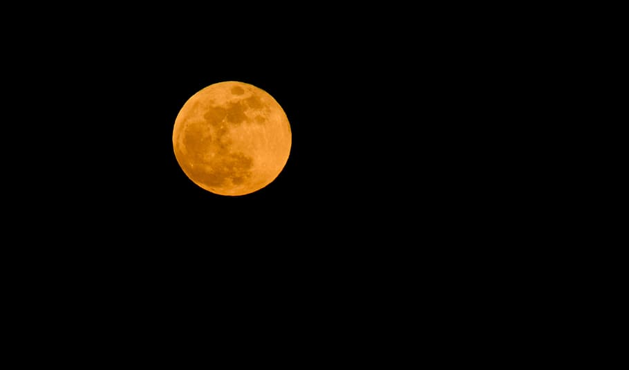 super moon, night, landscape, lunar, sky, the full moon, orange HD wallpaper
