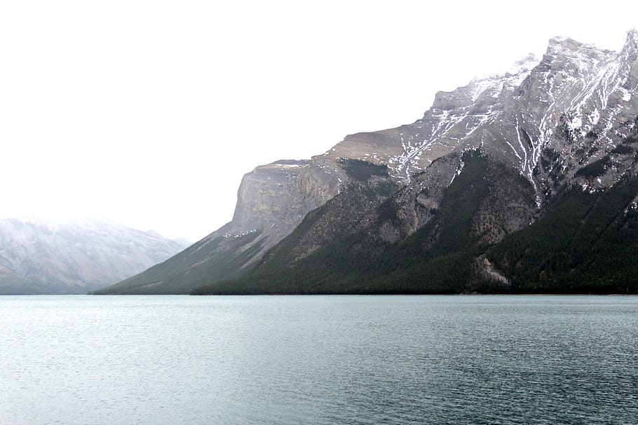 canada, lake minnewanka, mountain, banff, trees, wild, water, HD wallpaper