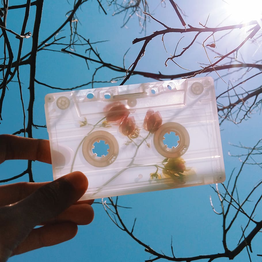 HD wallpaper: cassette, person, human, tape, flower, sky, blue, text,  alphabet | Wallpaper Flare