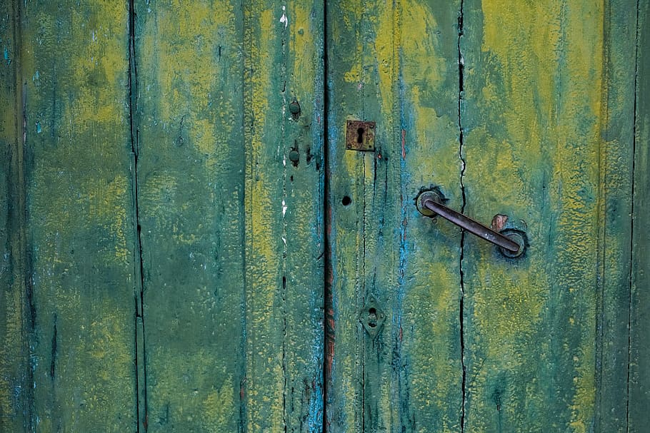 italy, riomaggiore, door, texture, green, blue, metal, full frame