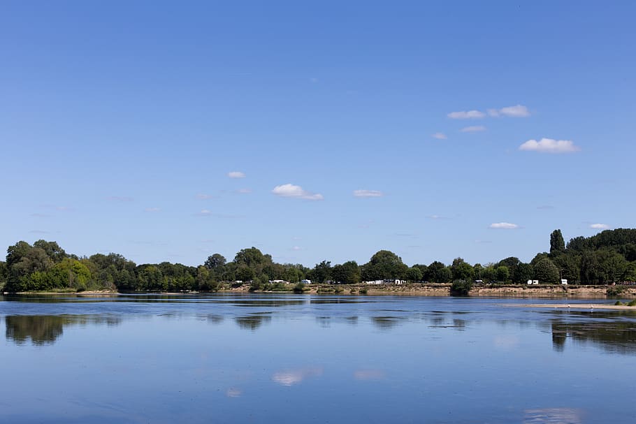 france, beaugency, river, landscape, sky, blue, clouds, water HD wallpaper