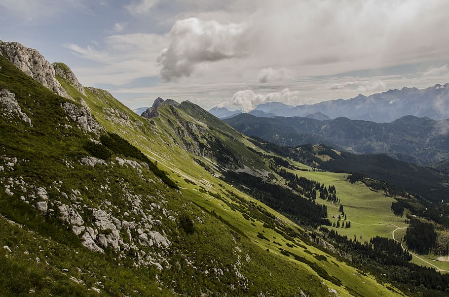 mountain under nimbus clouds, beauty in nature, scenics - nature HD wallpaper