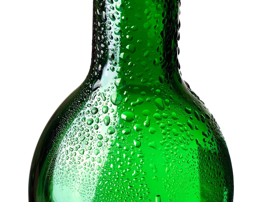 green, bottle, water, soda, glass, closeup, isolated, wet, cold