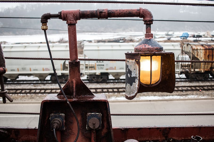 light, lamp, train, old, metal, no people, close-up, focus on foreground HD wallpaper