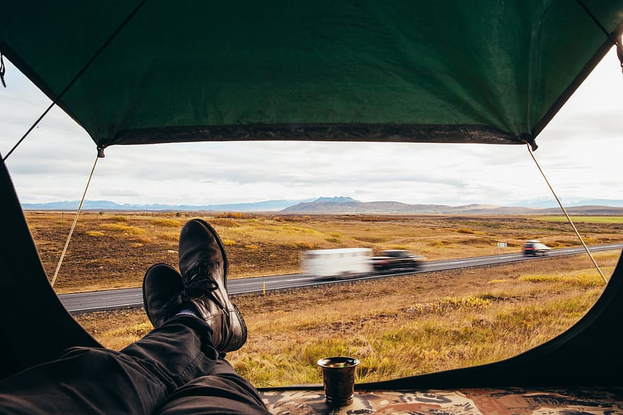 Relaxing Roadside Camping Photo, Car, Backpack, Landscape, Earth HD wallpaper