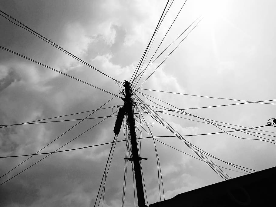 indonesia, surabaya, cables, line, lines, phone, electricity, HD wallpaper